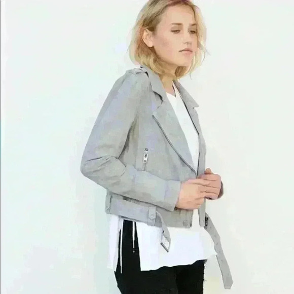 BLANKNYC Cloud Grey Suede Moto Jacket - Picture 1 of 15